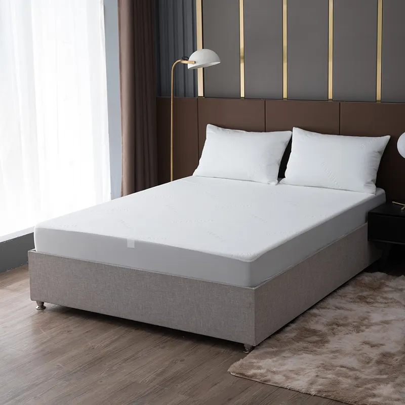 Белый водонепроницаемый защитный чехол для матраса из бамбукового жаккарда (11)