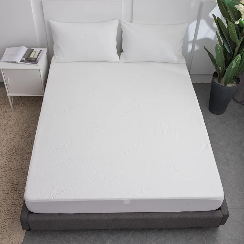 Белый водонепроницаемый защитный чехол для матраса из бамбукового жаккарда (4)